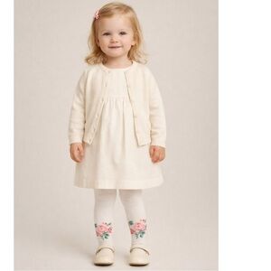 Janie and Jack Toddler Girls White Pink Rose Floral Tights — Size 2T–3T — NWT